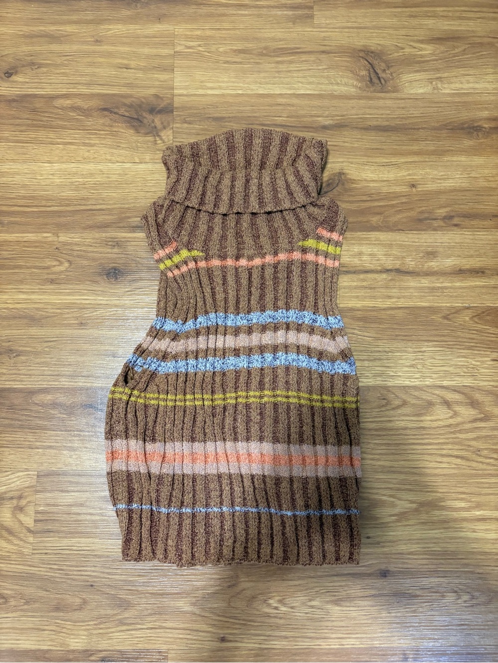 Free People Brown Striped Knit Sleeveless Turtleneck Tank